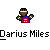 Pixelated character in red and blue athletic uniform with white headband, arms raised against gray background, below text reading 'Darius Miles'.