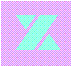 Pixelated X-shaped icons in various colors and backgrounds, including green X on purple, blue X on cyan, yellow X on teal, red X on pink, and light green X on pink.