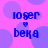 Pixelated blue text on a pink background with purple circles, showing 'loper' above a heart symbol and 'beka' below it.