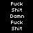 pixelated text words on a black background with blue highlighted , showing repeated 'Fuck', 'Shit', and 'Damn' in white block letters