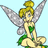 Pixelated fairy character with blonde hair in a bun, silver wings, green heart-shaped top, green skirt, and beige legs, seated against light blue background.