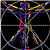 Pixelated figure with outstretched arms and legs in a Vitruvian pose, rendered in blue, yellow, pink, and gray on black background.