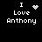 Four pixelated text-based icons display "I Love Anthony" with varying heart symbols on a black background.