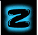 Blue glowing stylized Z character with rounded edges on black background, showing subtle animation shift