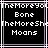 Pixelated text displays 'Bone' and 'Moons' within a of repeated identical , each bordered by light gray lines on black background