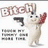 A static image with a red background featuring pixelated text and a cartoon character holding a gun.