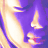 Pixelated face with purple and orange hues, featuring a white highlight on the left side of the image.