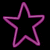 Two pixelated star outlines on black background, left star in light purple outline, right star in bright pink neon outline.