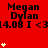 Red background with repeated text "Megan Dylan" and "14.08 I <3", animated white star icons appear in vertical