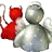 A 48x48 pixel animated contact sheet showing two frames of a buddy icon with a red devil and silver angel figure on the left, next to green text reading "Original Icons .com" on a dark green background.
