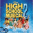 Pixelated image with yellow text 'HIGH SCHOOL MUSICAL' over blue gradient background and group of people below.