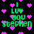 Green pixelated text "I LUV you stephen" surrounded by pink hearts on a black background, with visible text distortion and color shifts.