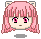 Pixel art character with pink hair, cat ears, and red eyes in four variations showing eye and mouth changes.