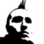 Black and white pixelated icon of a stylized human head with exaggerated features including large eyes, a pointed chin, and a tall triangular hair shape.