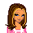 Pixel art contact sheet showing a female character in pink attire with text elements and multiple frame variations of her outfit.