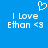 Blue background with white pixelated text and symbols: 'I Love Ethan <3' on left, identical text on right, heart symbol above center.