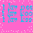 Pixelated cyan text and symbols on a pink background with scattered white dots, arranged in repeating vertical