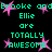 Pixelated text and pink starbursts on black background, repeating 'Brooke and Ellie are TOTALLY AWESOME' in cyan with pink stars.