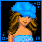 Pixel art contact sheet showing a blue-themed animated character with multiple frames displaying different poses and text "I love Blue" on the right.