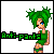 Pixel art character with green hair and green outfit, showing full body and legs with text reading "Anti-pants" and "No pants for me, thanks.".