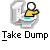 Pixelated icon shows a gray cylindrical container with a yellow and green object inside, below which black text reads "Take Dump".
