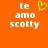 A static image with orange background displaying white pixelated text 'te amo scotty' and a yellow heart symbol.