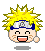 Pixelated character with spiky yellow hair and blue headband, four variations show hand gestures near face while smiling.
