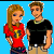 Pixelated cartoon-style icon shows two figures against bright blue background with purple text reading "Timmy and Alison 4 eva!".
