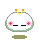 Pixelated character with white rounded head, green outline, and orange-yellow antennae; four variations show changing cheek marks from pink crosses to plus signs.