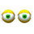 Yellow spherical character with green eyes animating through multiple states including open, closed, and partially closed expressions.