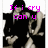A four- shows a pixelated image of two figures in black clothing with light-colored hair, overlaid with pink text that changes