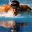 Pixelated image of a person with dark hair and brown wings against blue sky background, reflected in water below.