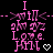 A 48x48 pixel animated contact sheet showing eight frames of a pink text-based buddy icon with heart symbols on black background.