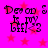 Pixelated text and star shapes on a bright pink background with red stars, showing repeated patterns of 'Devon S' and 'Is My Girl <3'.