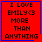 Red square with blue border displays pixelated text "I LOVE EMILY<3 MORE THAN ANYTHING"; rightmost shows blue heart animation