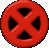 Red circular icon with black X-shaped cutouts, displayed in multiple orientations including front-facing, side views, and angled perspectives.