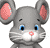 Pixelated gray mouse icon with pink inner ears, blue eyes, and a small pink nose on white background.