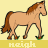 A 4-frame animated contact sheet showing a pixelated horse walking in place with varying leg positions and text labels beneath each frame.
