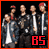 A 49x49 pixel animated contact sheet showing two frames of a music artist icon with group and solo portraits, red text labels, and chain-link background elements.