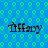 Blue background with green circular patterns and four instances of the text 'Tiffany' in black pixelated font.