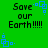 Green background displays four identical 'Save our Earth!!!!!' text blocks with blue pixel-art symbols, arranged in a pattern