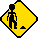 Four yellow diamond-shaped warning signs with black silhouettes of workers performing construction tasks on a gray background.