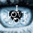 A static image of a blue-eyed character's face with text overlays reading "I LOVE YOU" and "WITH A" in white pixelated font.