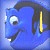 Pixelated blue fish character with yellow stripe and black fins against light blue background, static single-frame icon.