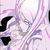 Anime-style character with long white hair and purple highlights, wearing a white outfit with pink accents, head tilted down in a static pose.