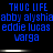 Blue pixelated text on black background with repeated phrases and names in three , showing two distinct visual states