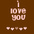 Brown background with light pink text 'i love you' and five heart symbols below, where the third heart changes from brown to light pink between frames.