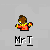 Pixelated character with brown hair and red-yellow clothing appears in a of text phrases on gray background