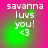 Pixelated text 'savanna luvs you! <3' on a pink and green gradient background with shifting light effects.