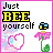 A 4-frame animated contact sheet showing a pixel art buddy icon with 'Just BEE yourself' text, pink flowers, bees, and hearts on a pastel background.